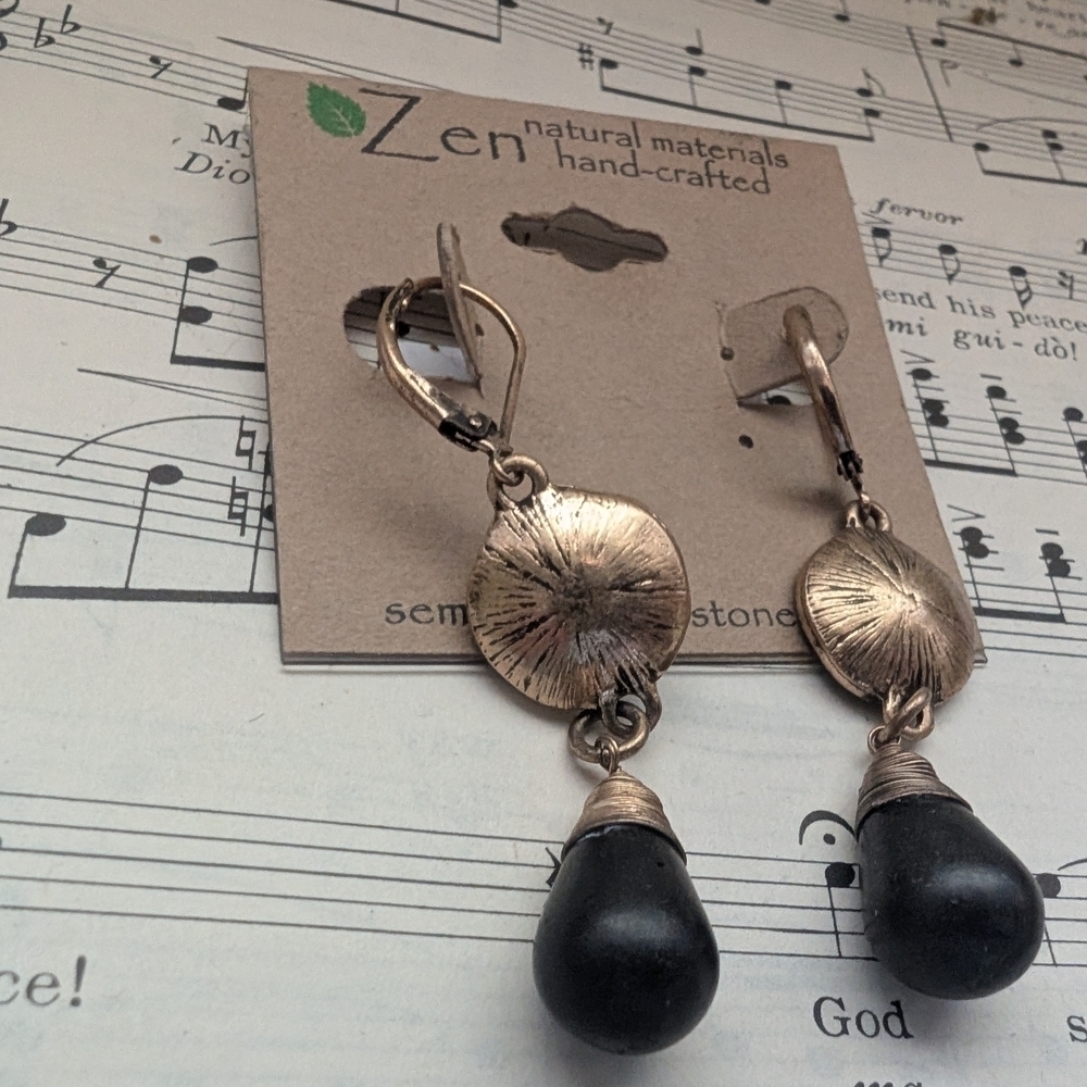 Gold and Black Drop Earrings - Picture 8 of 8